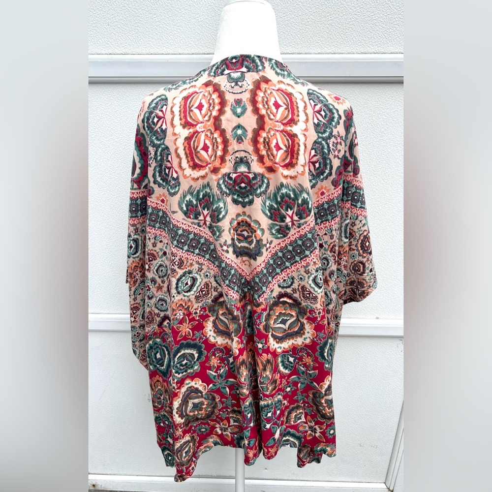 Angie Kimono Top Women S Open Front Multi Colorful Cover Up Boho Festival Artsy - Picture 11 of 12